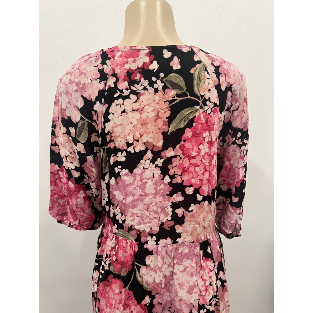 H&M maxi dress black and pink hydrangea floral print Cottagecore size medium - Picture 6 of 16